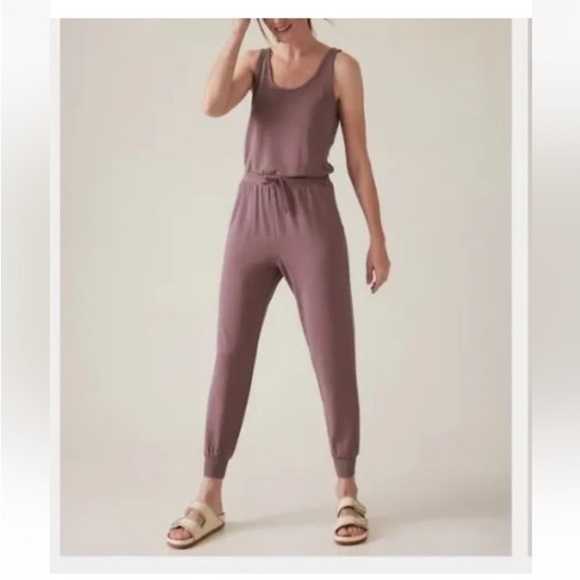 ATHLETA French Terry Balance Jumpsuit Tawny Rose Mauve Pink Color L Athleisure - Picture 6 of 16